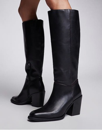 leather clean knee high boot in black