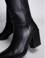 leather clean knee high boot in black