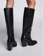 leather clean knee high boot in black