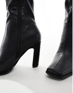 Acquilla heeled knee boots with square toe in black PU
