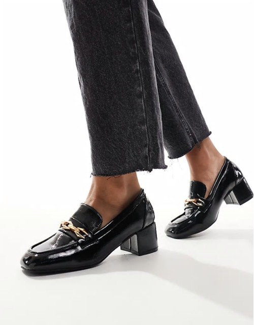 heeled loafers in black patent