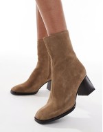heeled leather ankle boot in tan suede