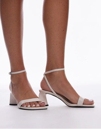 Ira strappy mid heel sandals in off white