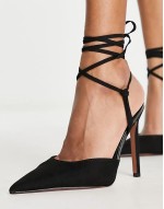 Wide Fit Prize tie leg high heeled shoes in black