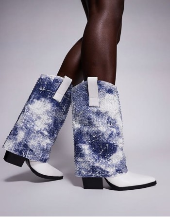 Hartley embellished foldover western boots in white