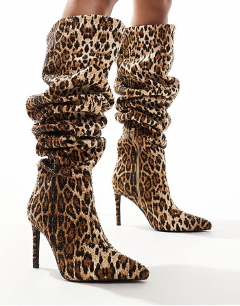 Adventurous over the knee boots in embellished leopard