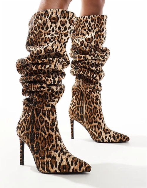 Adventurous over the knee boots in embellished leopard