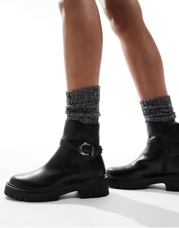 Billie chunky ankle boot with buckle in black