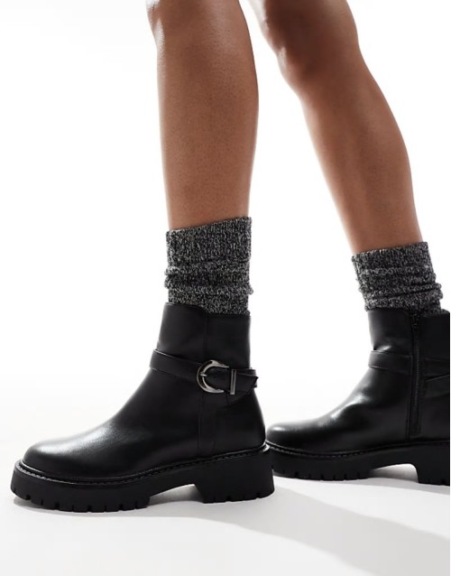 Billie chunky ankle boot with buckle in black