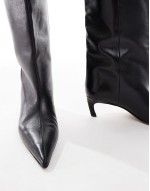 Cleona premium leather kitten heel knee boots in black leather