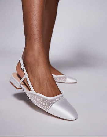 Belinda-P pearl embellished ballet flats in ivory mesh.