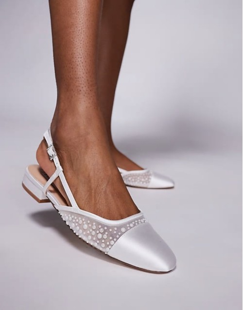 Belinda-P pearl embellished ballet flats in ivory mesh.