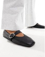 Wide Fit Luxe Premium Leather Mary Jane ballet in Black