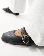 Wide Fit Luxe Premium Leather Mary Jane ballet in Black