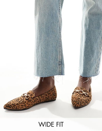 Huge Discount Felicity wide fit pointed flat shoes in leopard