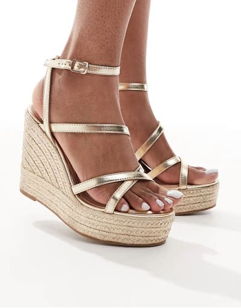 strappy wedge espadrilles in gold