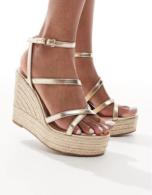 strappy wedge espadrilles in gold