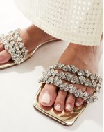 Simmi London Wide Fit Capri embellished flat sandal in gold