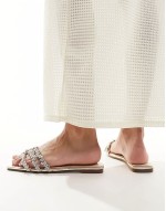 Simmi London Wide Fit Capri embellished flat sandal in gold