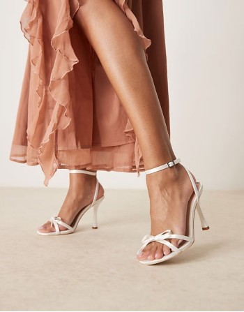 Sharly heeled sandals with bow detail in satin ivory