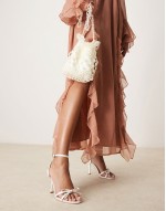 Sharly heeled sandals with bow detail in satin ivory