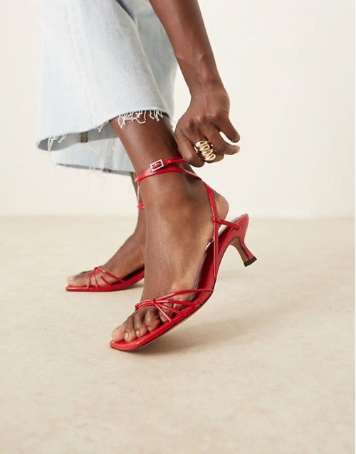 Hammock strappy kitten heel sandals in red