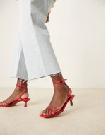 Hammock strappy kitten heel sandals in red